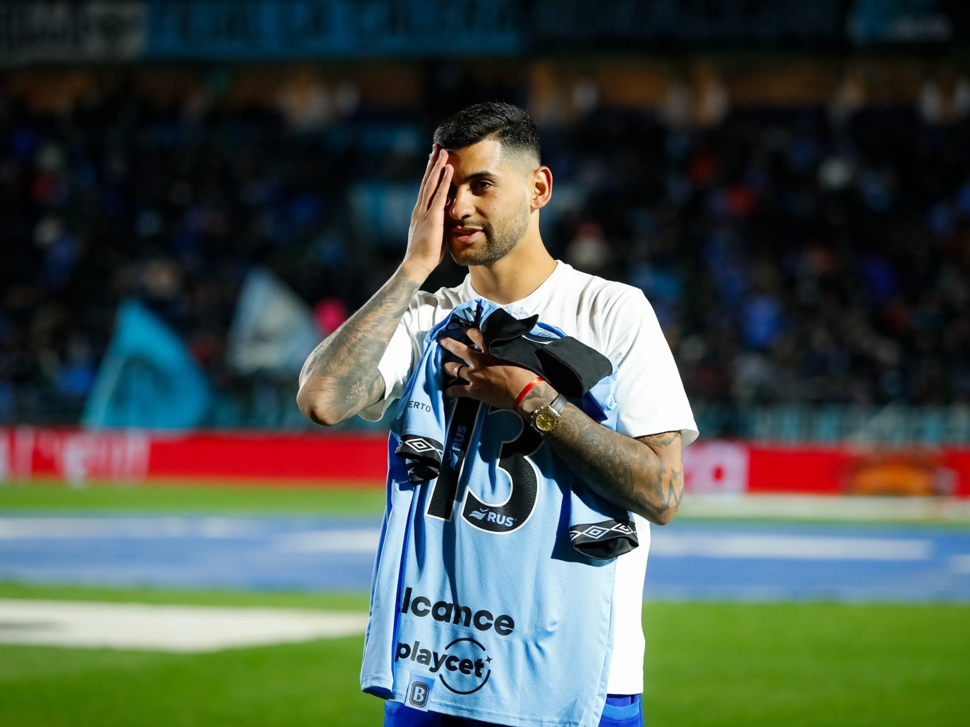 Jugadores de Belgrano de Córdoba celebrando un gol en el Estadio Gigante de Alberdi