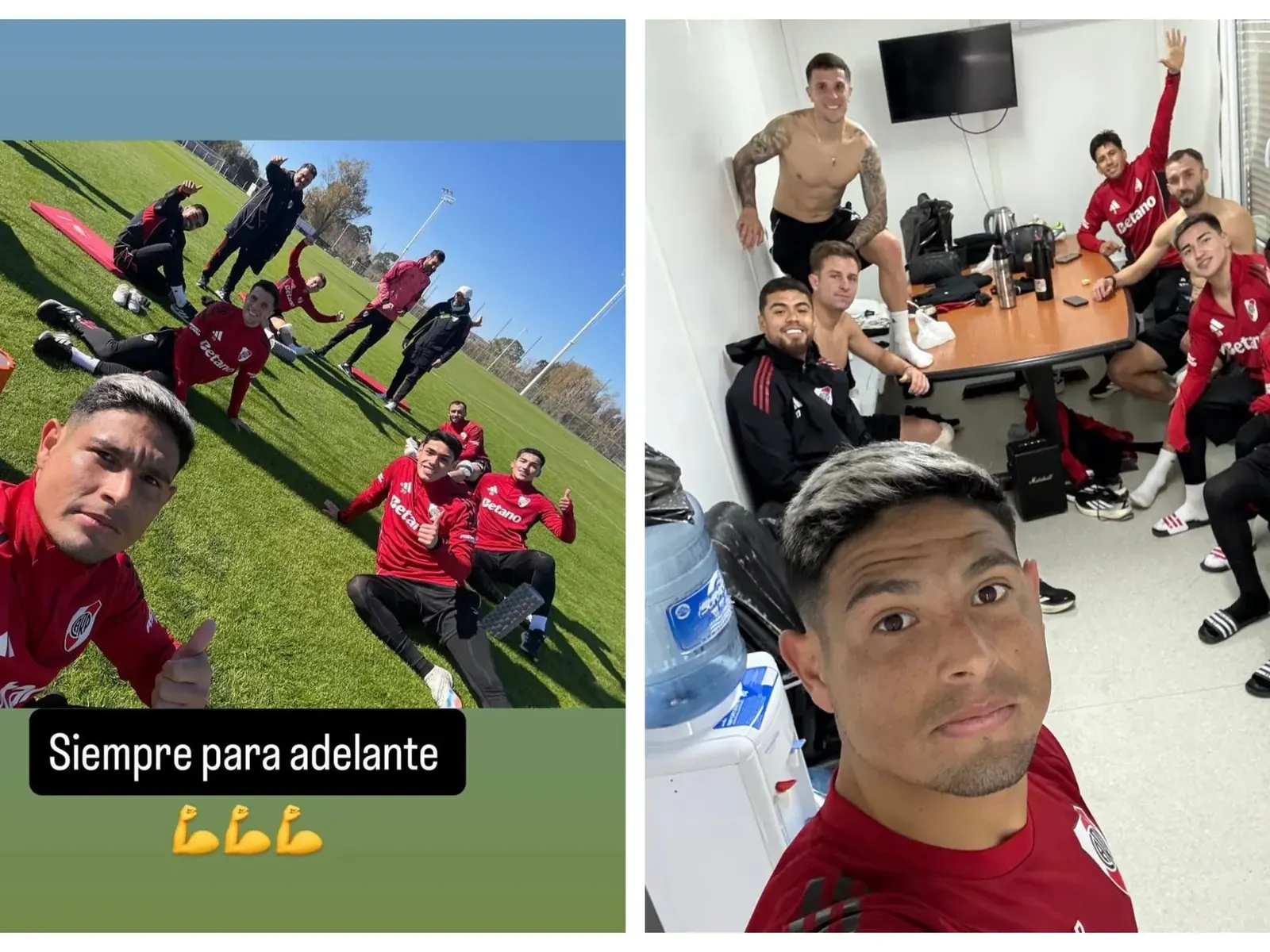Maximiliano Salas junto a otros jugadores de River Plate en el entrenamiento.