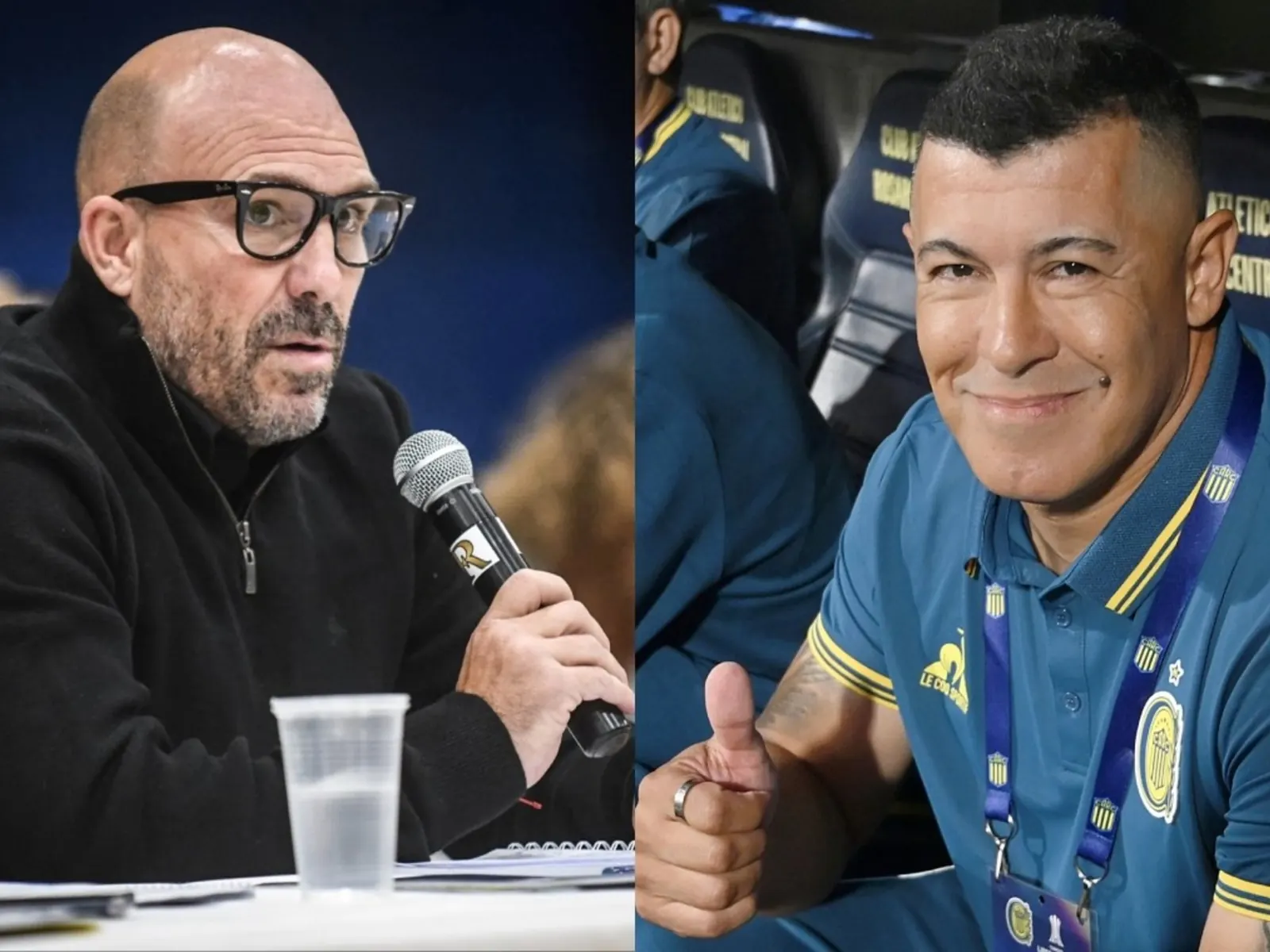 El presidente de Rosario Central, Gonzalo Belloso, durante una conferencia de prensa donde anunció la continuidad de Jorge Almirón.