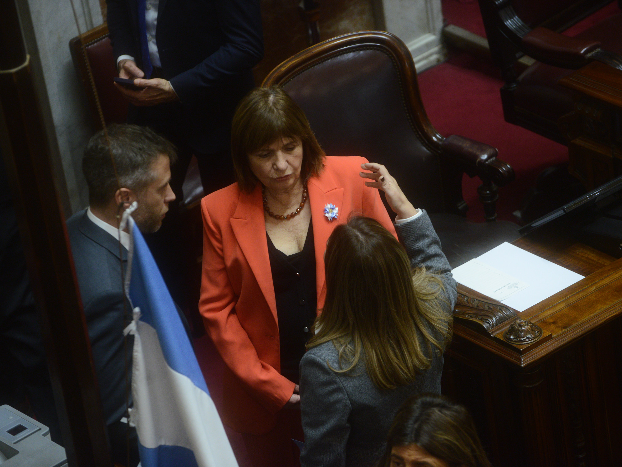 Javier Milei durante un discurso, con una multitud al fondo.