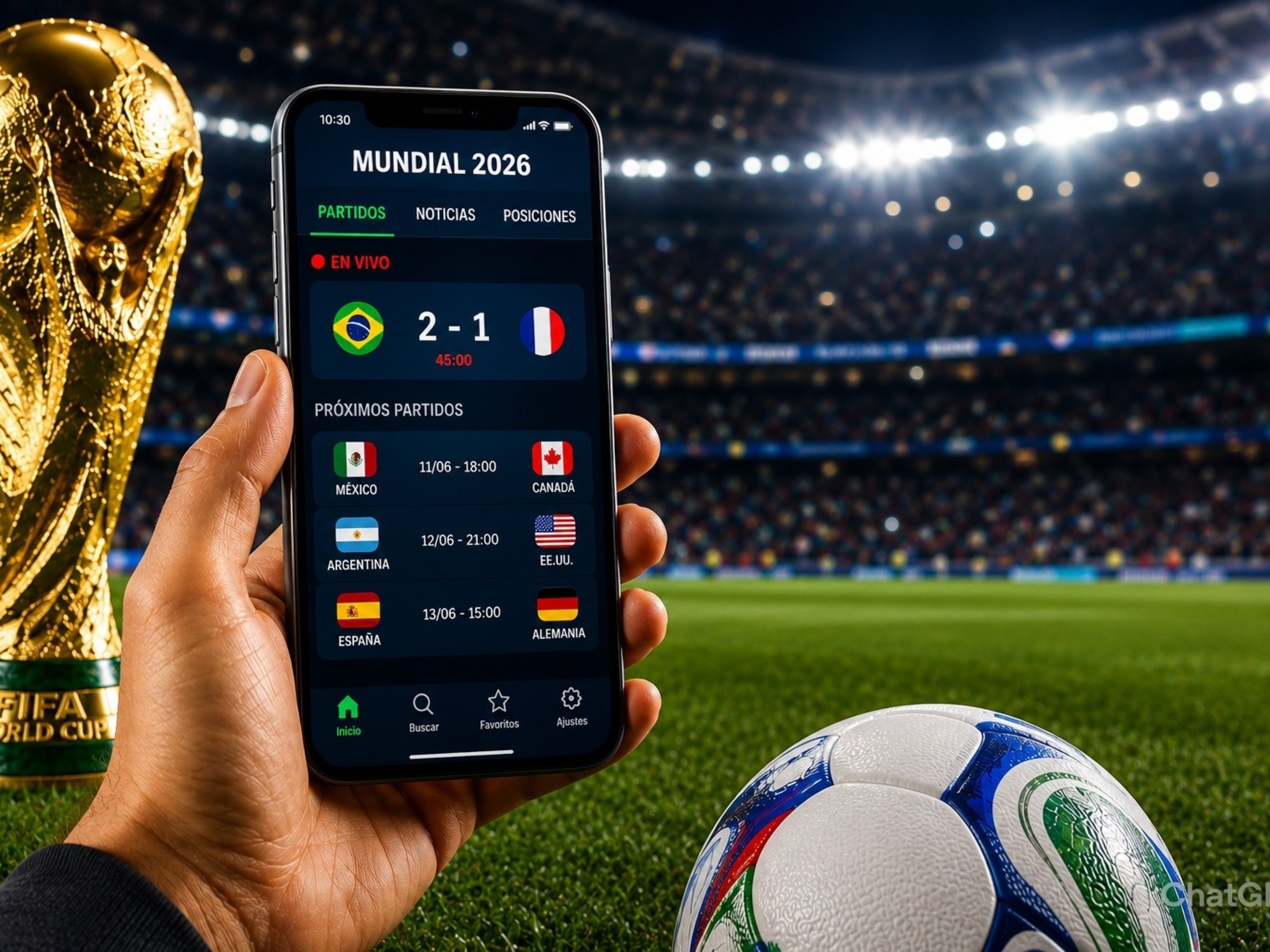 Smartphones mostrando estadísticas y horarios de partidos de fútbol del Mundial 2026