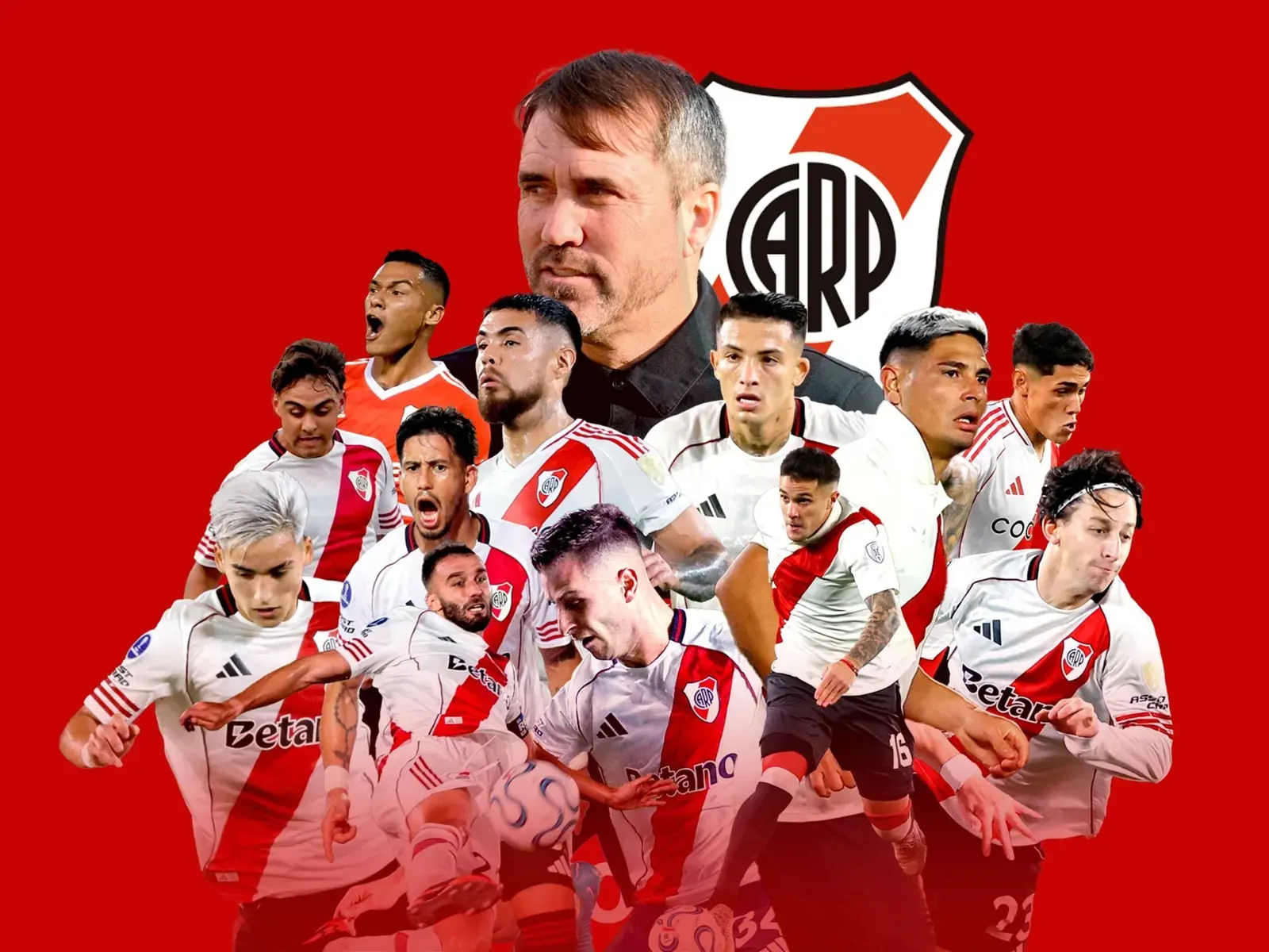 Jugadores de River Plate entrenando en un campo de juego durante una práctica.