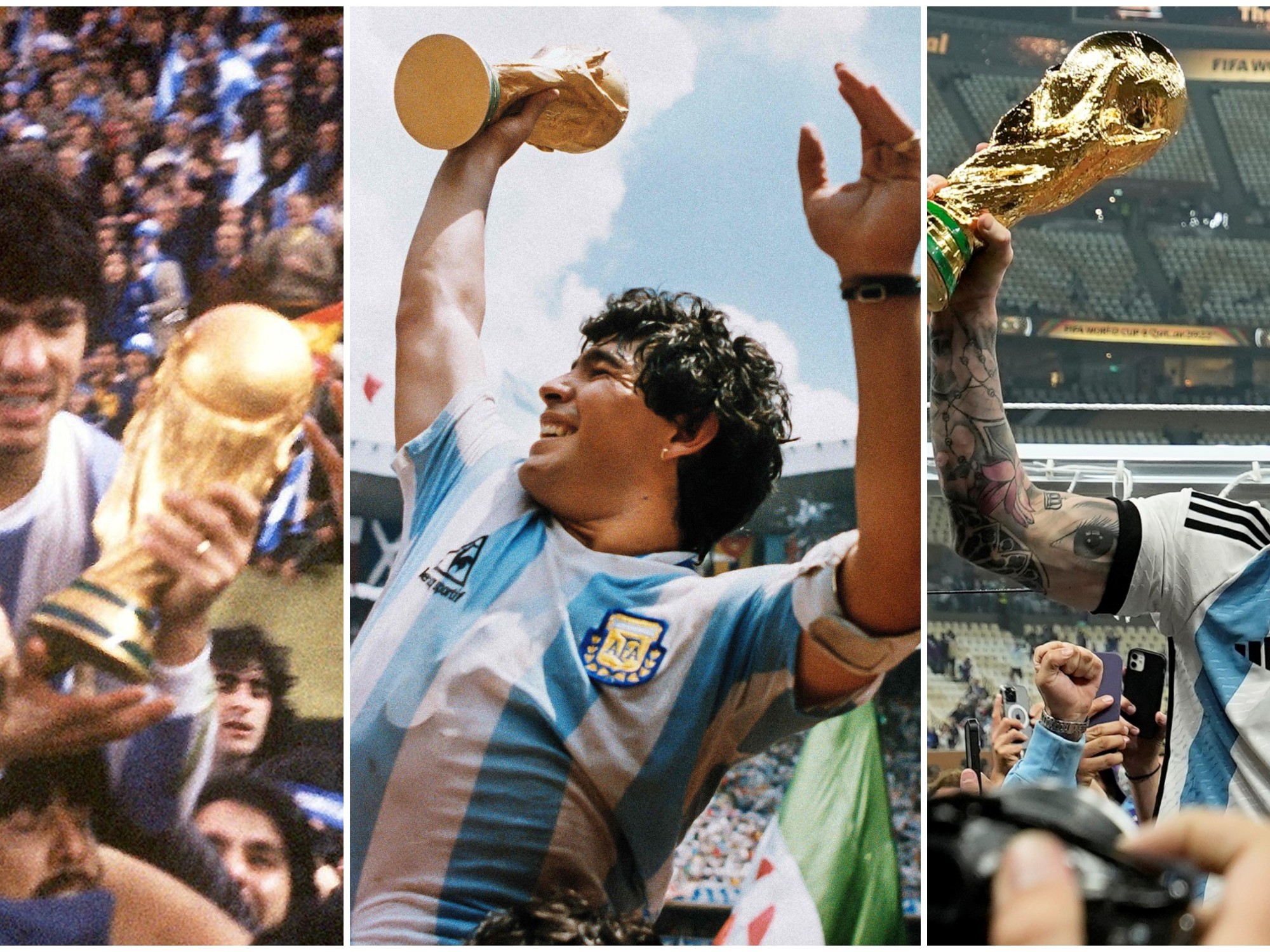 Jugadores de la Selección Argentina entrenando o reunidos en la previa de un partido de Copa del Mundo.