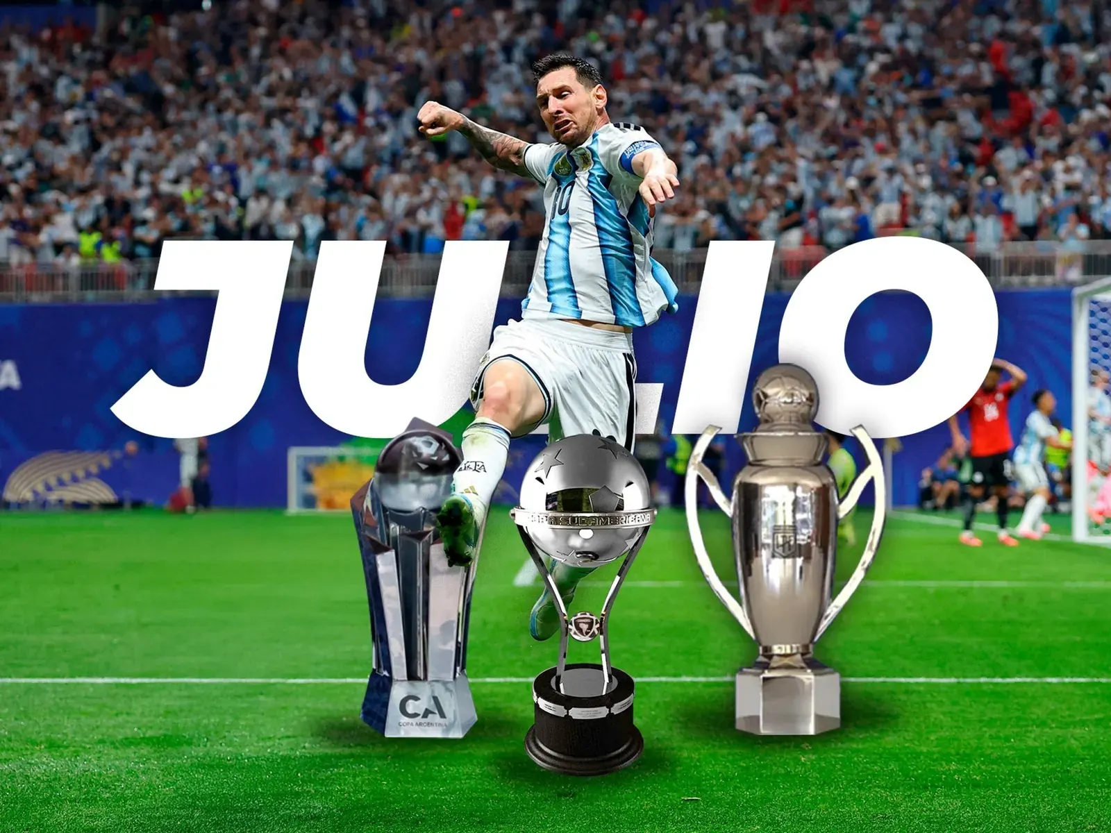 Estadio de fútbol argentino con hinchas celebrando.