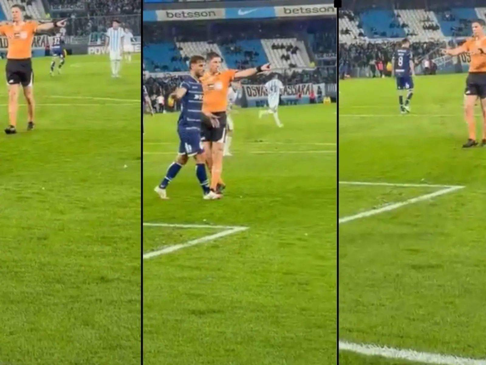 Nicolás Ramírez corrige un córner a saque de arco con asistencia del VAR en el partido Racing vs Gimnasia por la Liga Profesional Argentina.