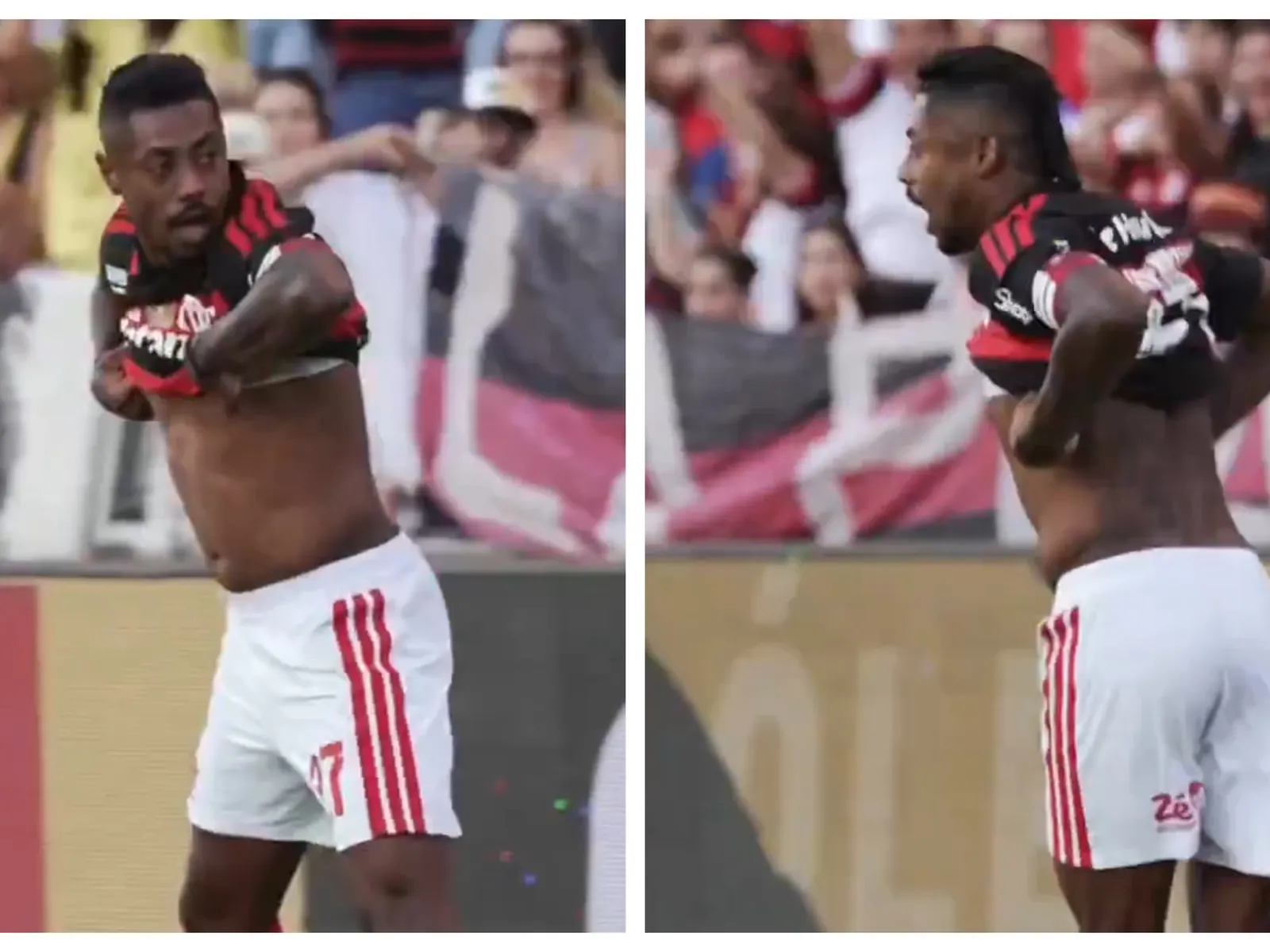 Bruno Henrique, delantero de Flamengo, celebra un gol durante un partido.