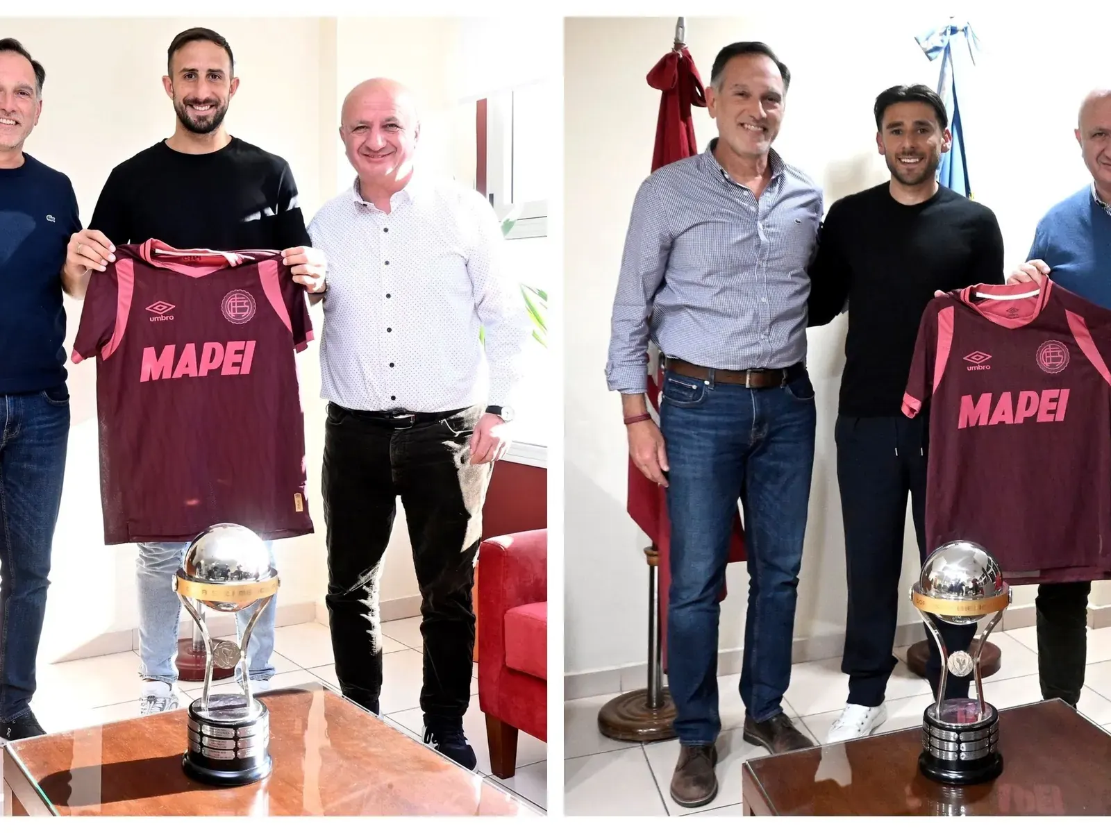 Carlos Izquierdoz y Eduardo Salvio celebrando con el Club Lanús