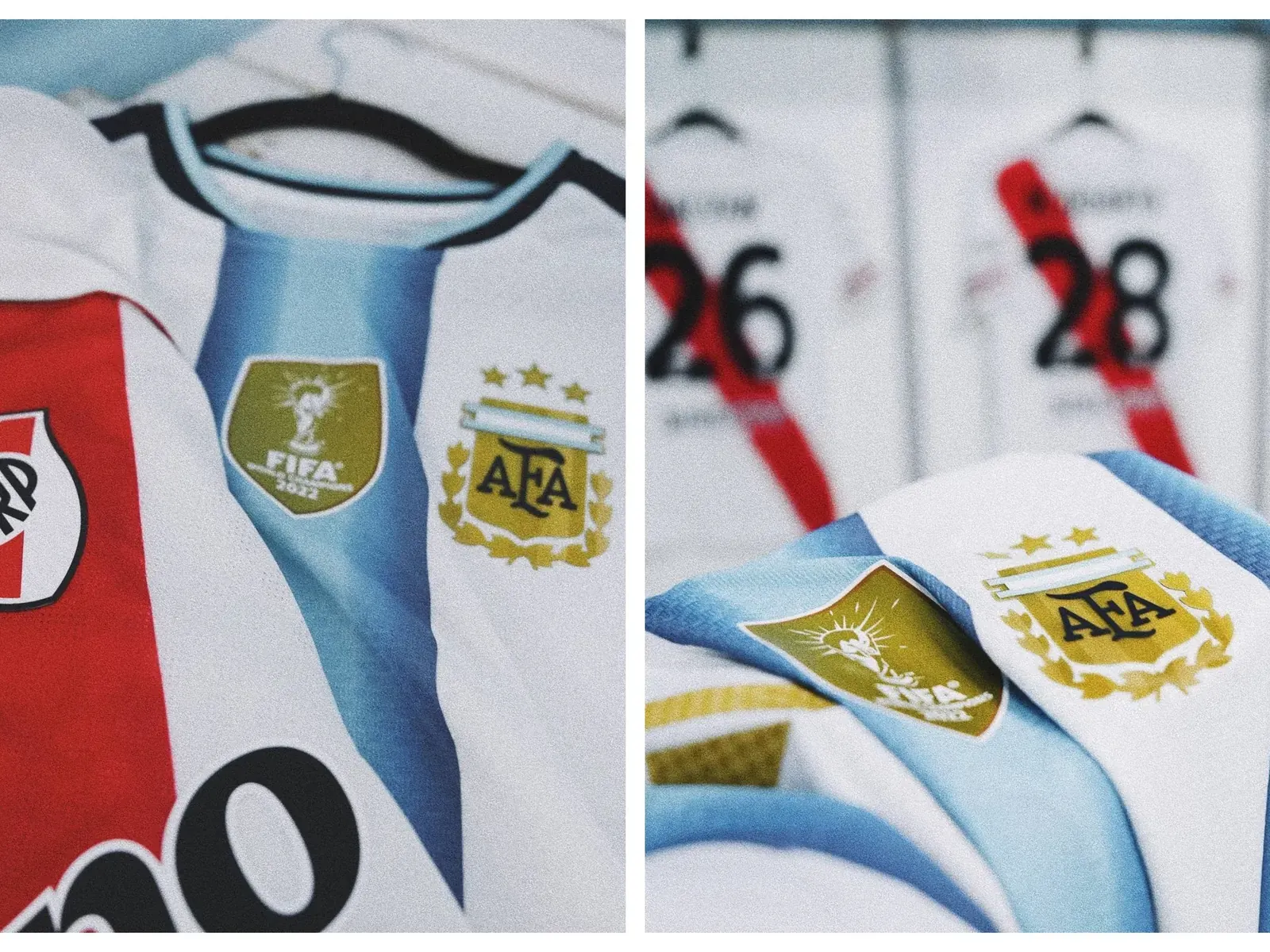 Jugadores de River Plate mostrando su apoyo a la Selección Argentina con una camiseta especial.