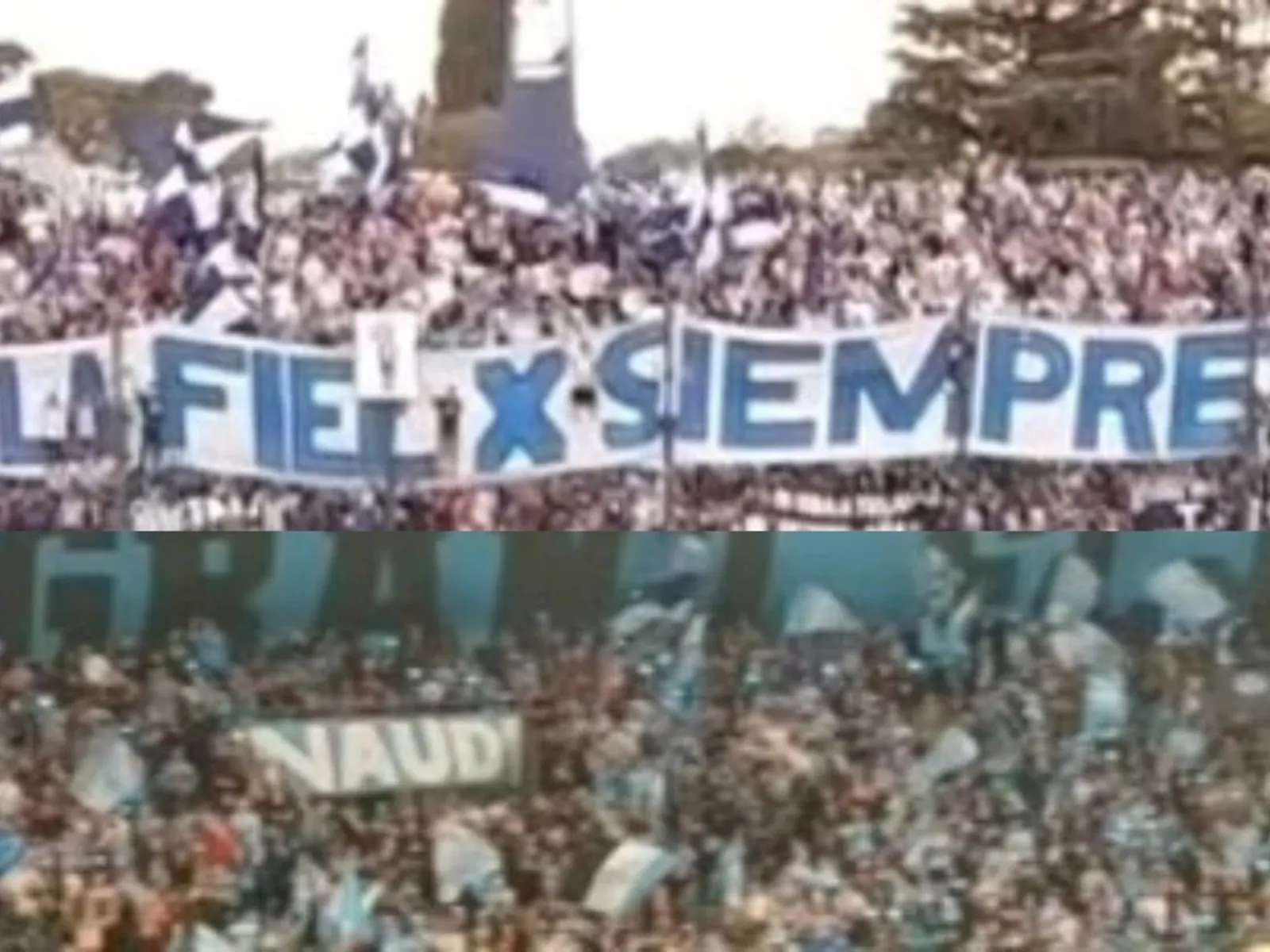 Hinchas de Belgrano realizan un banderazo masivo en las inmediaciones del estadio Alberdi, con banderas celestes y bengalas, en la previa del clásico contra Talleres por el Torneo